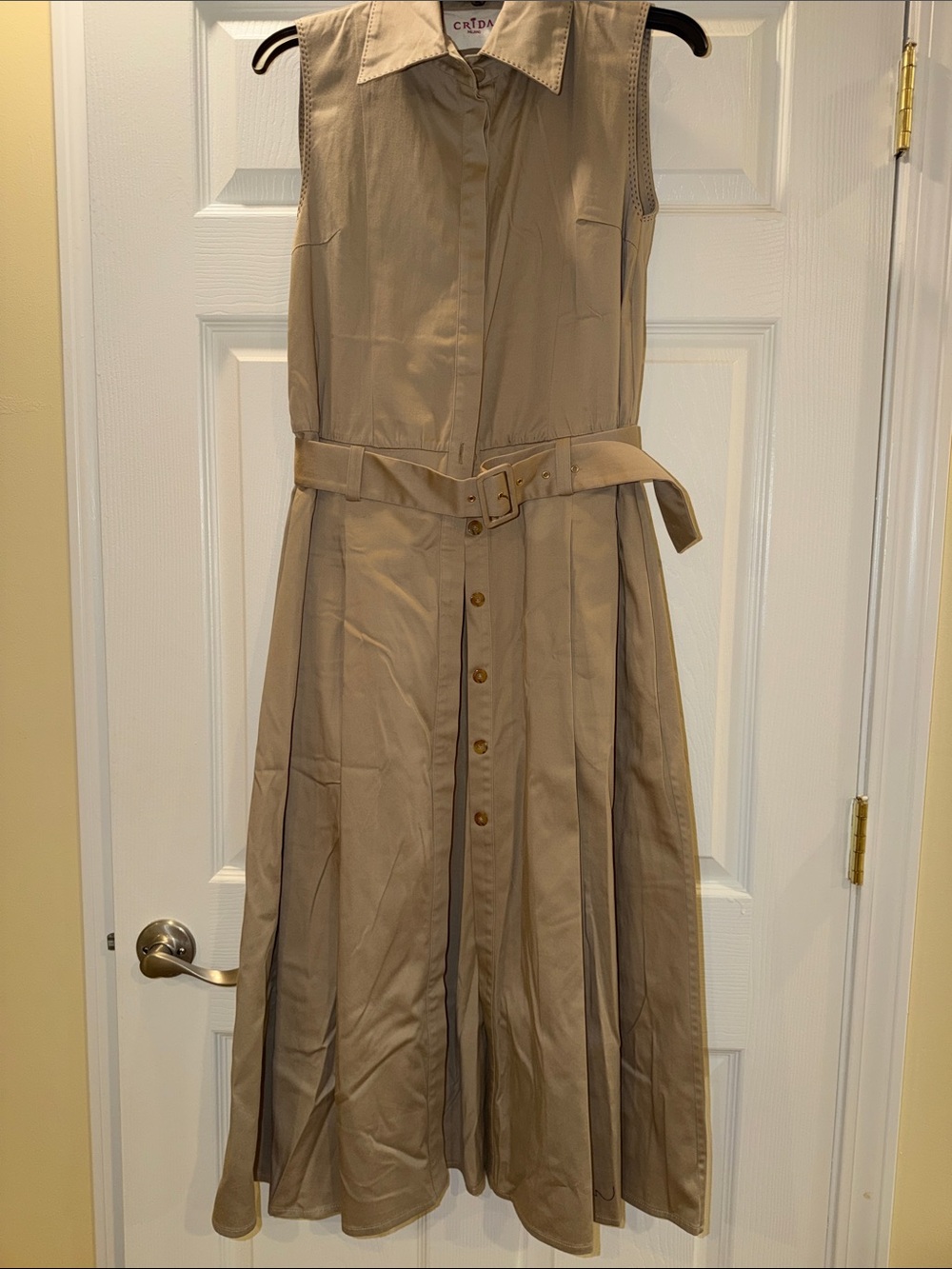 Beige Sleeveless Belted Shirt Dress